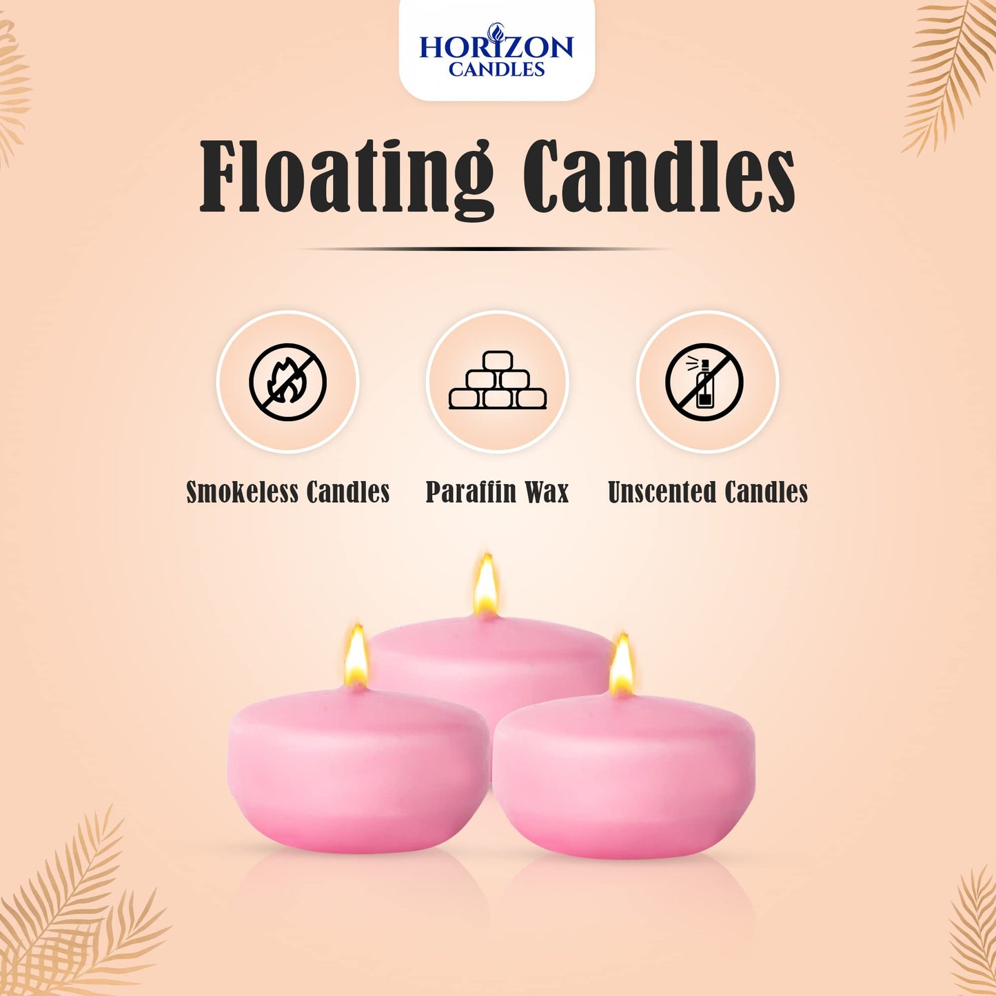 Horizon - Unscented 24 Piece Floating Candles for Parties | 2" Dripless and Smokeless Floating Candles with 5 Hours Burning Time for Centerpieces at Wedding, Pool, Home Decor | Baby Pink