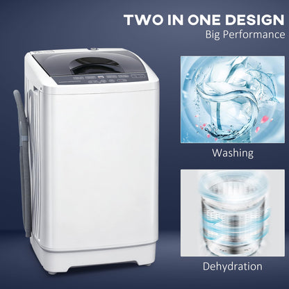 HOMCOM Portable Washing Machine, 1.3 Cu. Ft. Compact Washer with 8 Programs, 6 Water Levels, LED Display, Child Lock, Drain Pump, 9.9lb Full Automatic Washing Machine for Apartments, Dorms, RVs, White