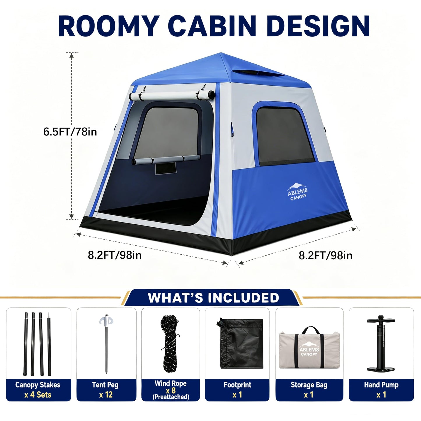 Inflatable Tents for Camping 2-4 Person, Air Tents Easy Set Up, Blow Up Tent House with Awning Pump Waterproof Portable for Adults Outdoor Camping