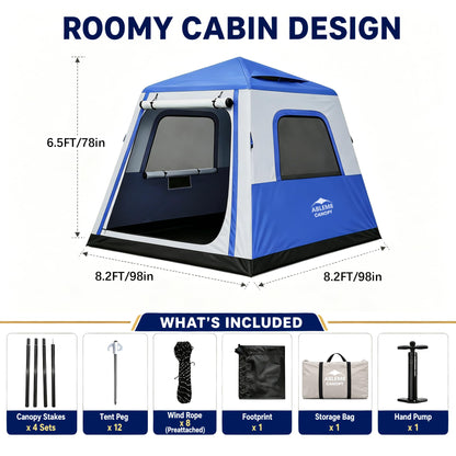 Inflatable Tents for Camping 2-4 Person, Air Tents Easy Set Up, Blow Up Tent House with Awning Pump Waterproof Portable for Adults Outdoor Camping