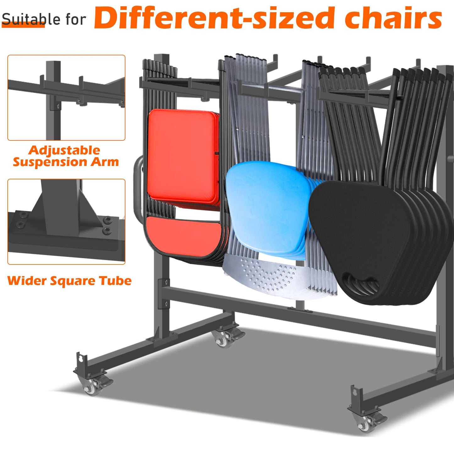 NULTRUMA Folding Chair Rack, Heavy-Duty Folding Chair Cart Storage for 42 Chairs or 12 Tables, 550 lbs Capacity, Heavy Metal Chair Holder Rack with Locking Universal Wheels, Dust Cover, Elastic Cords