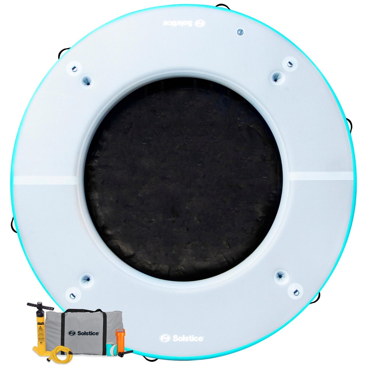 Solstice 10-Person Circular Mesh Inflatable Dock, Floating Water Raft Platform, 10ft - Round Outdoor Ring for Lake, River, Swimming Pool & Beach, Includes w/Carry Bag & Repair Kit