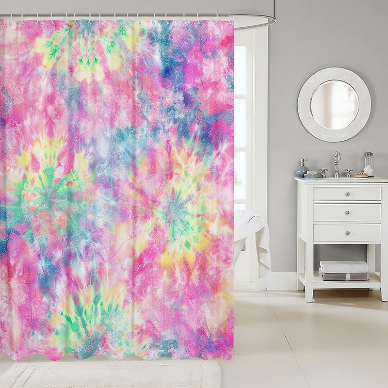 Erosebridal Kids Tie Dye Shower Curtain, Girls Bohemian Hippie Bath Curtain, Watercolor Psychedelic Bathroom Accessories, Waterproof Polyester Fabric Curtains Set for Teens Women, 72" W X 72" L