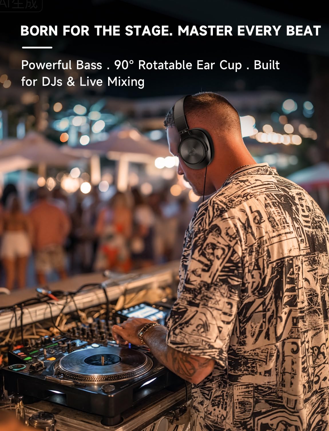 AOC Bluetooth Over Ear Headphones, Wireless Studio Monitor & Mixing DJ Headphones with 72H Playtime, Hi-Res, Built-in Mic, 3.5mm/6.35mm Wired Audio Jack for Guitar AMP, Podcast, PC Gaming - Black