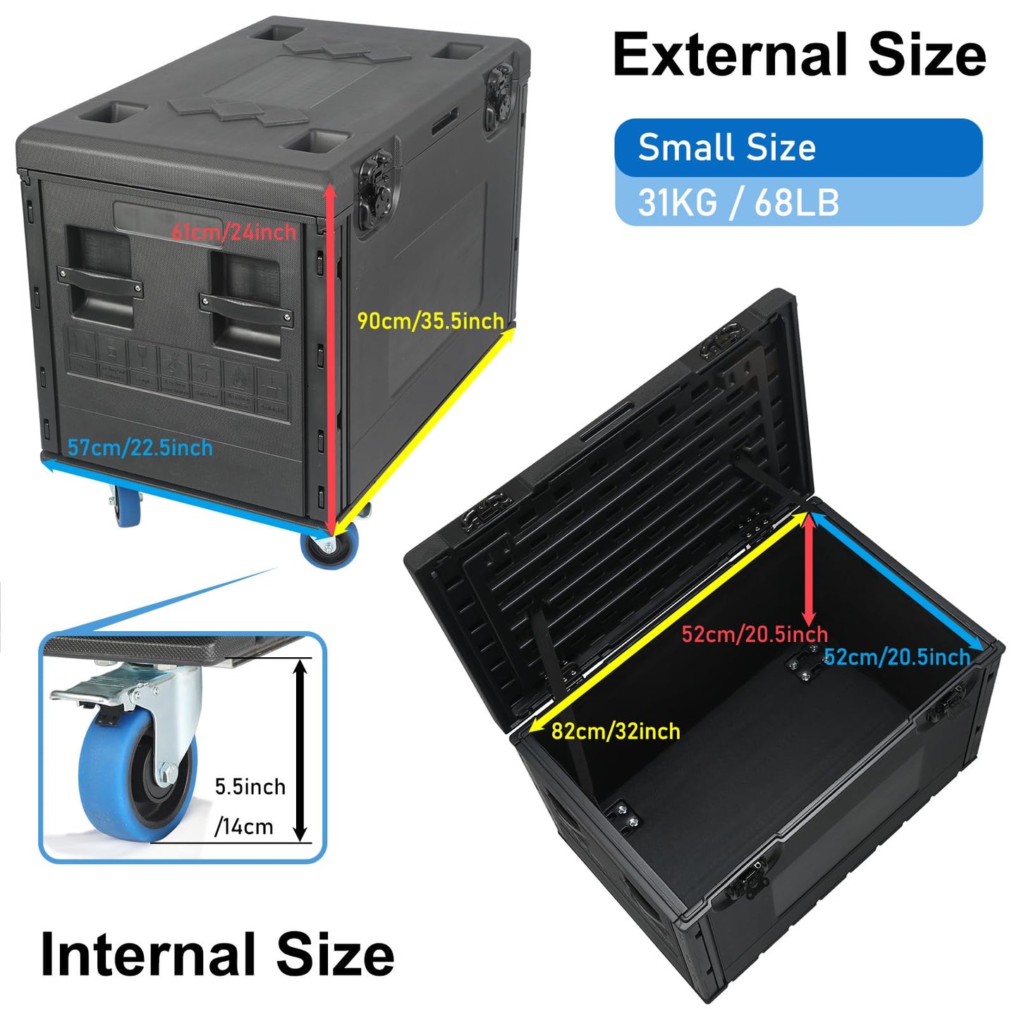 ECGOIOE Cable Trunk Road Case with Wheels 35" x 22" x 24" Professional Stackable Heavy Duty ATA Rolling Road Case for DJ Equipment Storage Transport Touring with Casters
