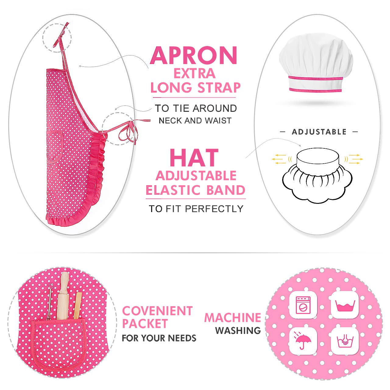 Popular Gifts for 2-8 Year Old Girls Boys, Chef Costume Set for Kids Apron for Girls Kids Chef Hat and Cooking Toys Birthday Xmas Stocking Stuffer for Toddlers Pink