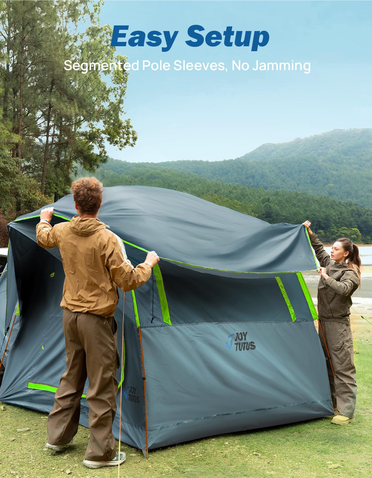 JOYTUTUS SUV Tent for Camping with Rainfly, Double Door Design Car Tent with Aluminum Poles, SUV Tailgate Tent with Waterproof PU2000mm Double Layer for 4-8 Person, Green