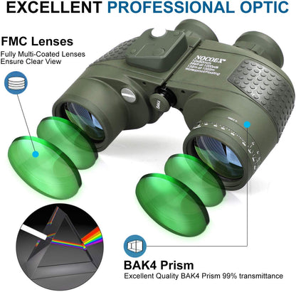 NOCOEX 10x50 Marine Binoculars for Adults, Military Binoculars Waterproof with Rangefinder Compass BAK4 Prism FMC Lens Fogproof for Navigation Boating Fishing Water Sports Hunting