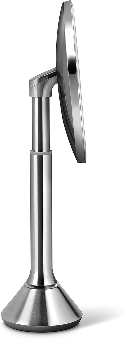 simplehuman Sensor Lighted Makeup Vanity Mirror 8" Round, 5X Magnification, Stainless Steel, Rechargeable and Cordless