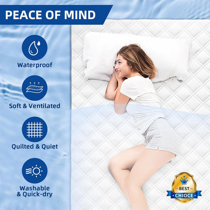 MEELUS Padded Queen Mattress Protector - Breathable Waterproof Cover with Deep Pockets | Soft, Noiseless, Washable, White