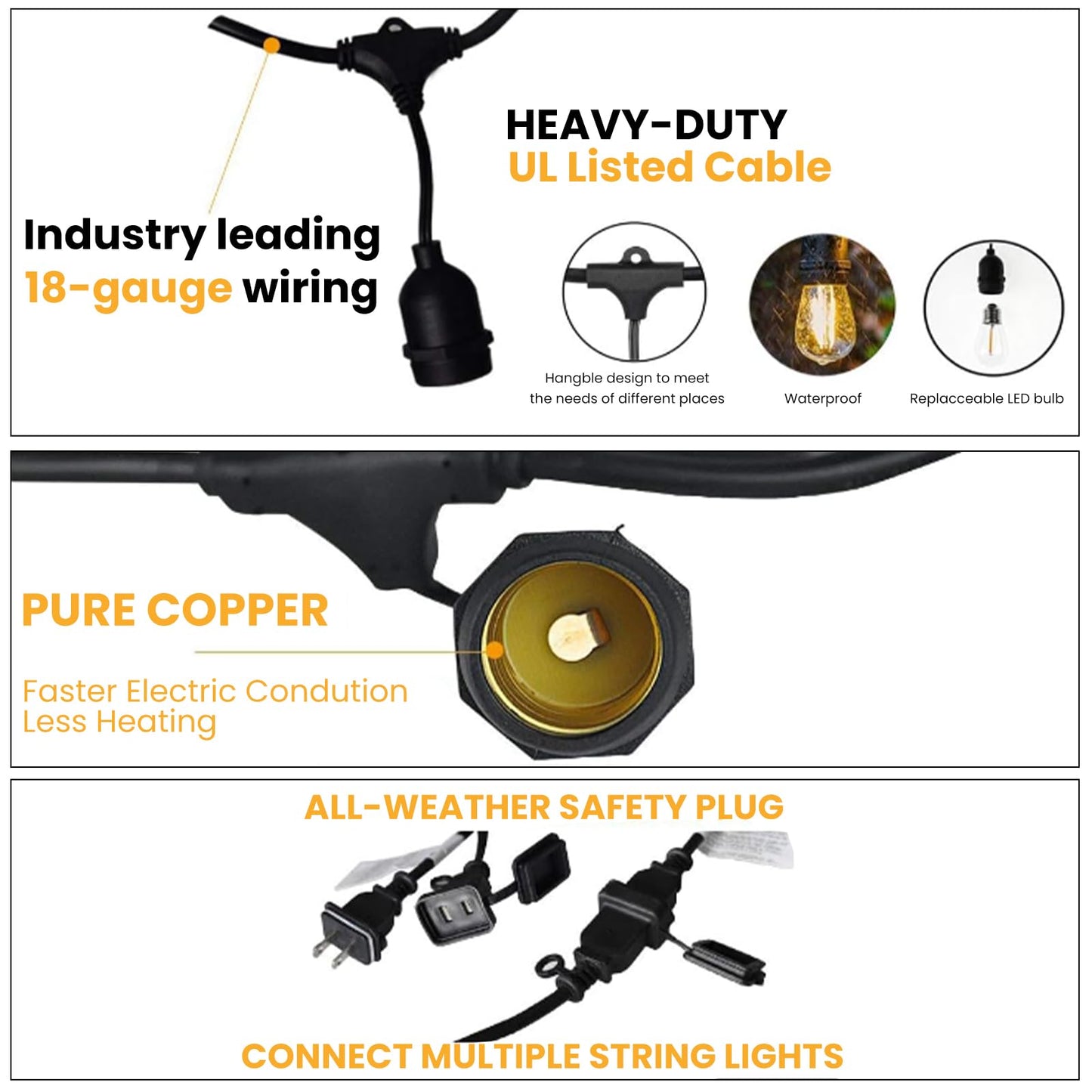 Svater 192 FT Outdoor String Lights 2W with Landscape Lighting Low Voltage 10 Pack, Patio Light for Outside Warm White