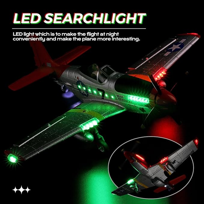 CKYSCHN WLtoys XK A280 RC Airplane P51 Mustang 4 Channel RC Plane with Lights 6G/3D Brushless RC Planes 2.4G Remote Control Airplane Hobby RC Planes Gifts for Adults
