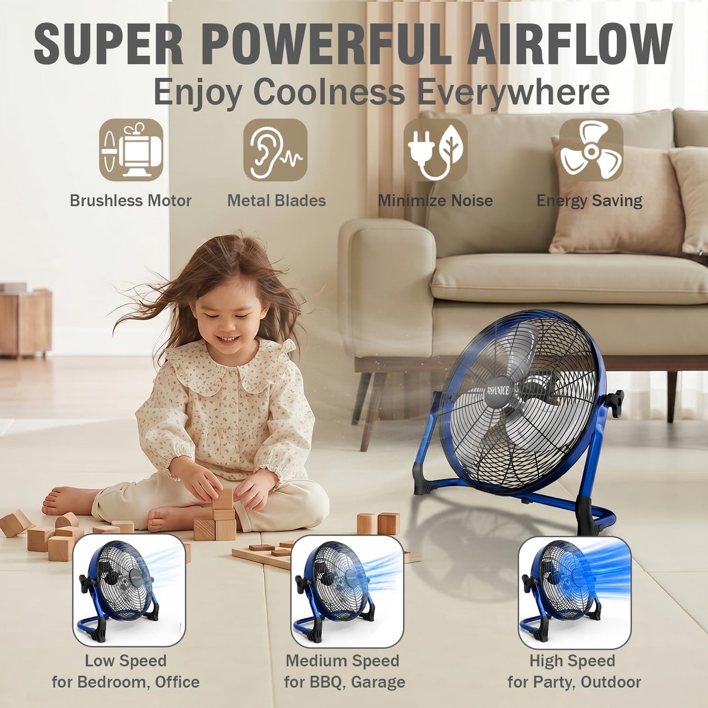 MOXNICE 18" Solar Rechargeable Floor Fan, 30W Cordless Solar Fan Outdoor, Portable Camping Fan, Hi-airflow, USB Output, Wireless, for Home Garage RV Camping Greenhouse