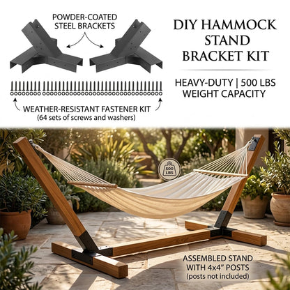 Heavy Duty Hammock Stand Bracket Kit - 500 lbs Capacity, Powder Coated Steel, Fits 4"x4" Posts, Easy DIY Installation