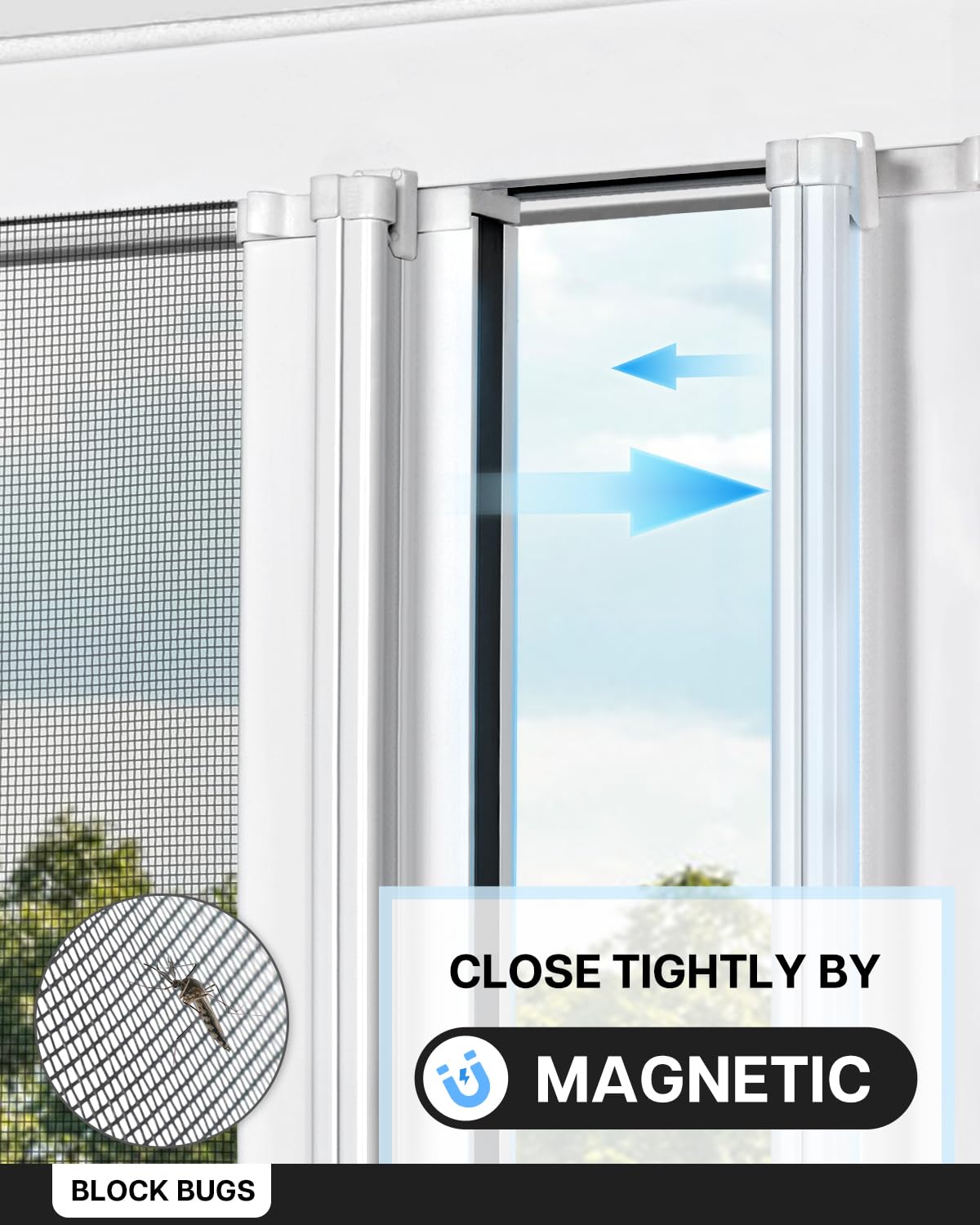 Paramondo Retractable Screen for Double Doors - Self-Stop Sliding Patio Screen with Aluminum Frame & Fiberglass Mesh, White, Size 72 3/4" W x 81 3/8" H