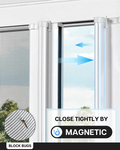Paramondo Retractable Screen for Double Doors - Self-Stop Sliding Patio Screen with Aluminum Frame & Fiberglass Mesh, White, Size 72 3/4" W x 81 3/8" H