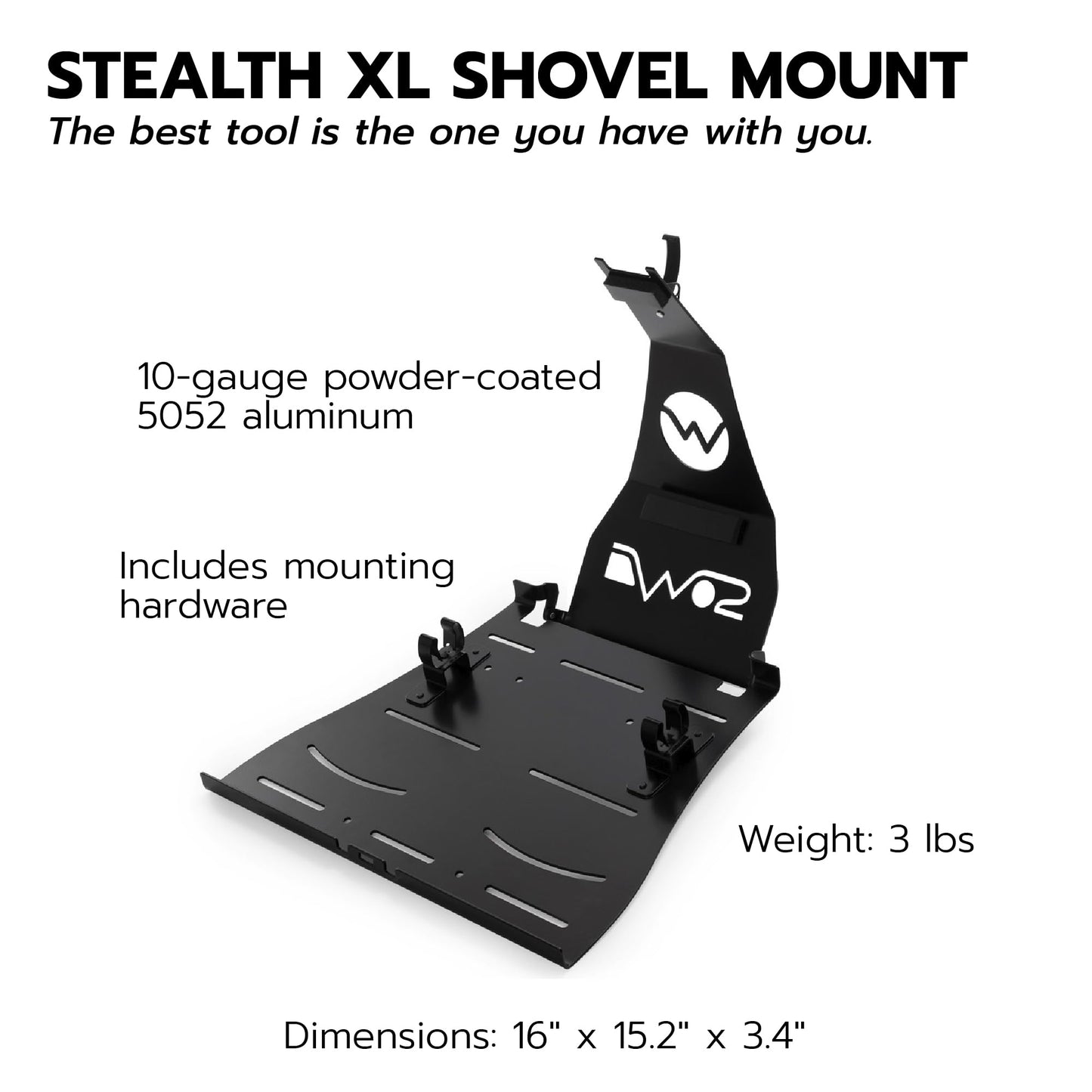 DMOS Shovel Mount - Aluminum Off-Road & Overlanding Tool Mount Clamp for Trucks, Cars, & ATVs - Stealth XL Shovel