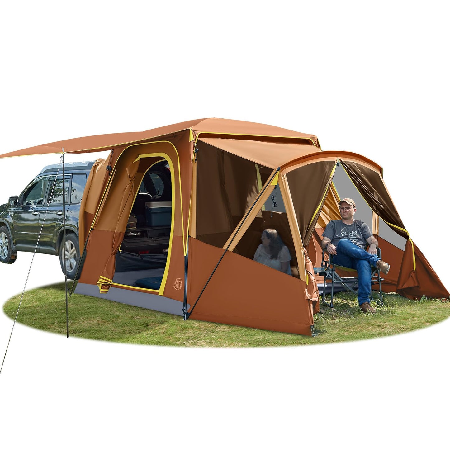 TIMBER RIDGE 5-9 Person SUV Tent with Screen Porch and Awning for Family Camping, Weather Resistant and Portable Van or Car Tent, Includes Rainfly and Storage Bag, 13' W X 10' L X 7.1' H, Orange