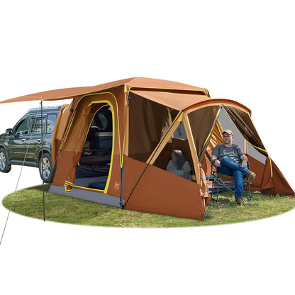 TIMBER RIDGE 5-9 Person SUV Tent with Screen Porch and Awning for Family Camping, Weather Resistant and Portable Van or Car Tent, Includes Rainfly and Storage Bag, 13' W X 10' L X 7.1' H, Orange