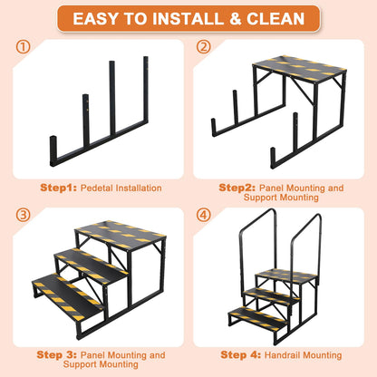 Kinchoix 3 Step RV Stairs, Hot Tub Steps, Outdoor Spa Step Ladder with Double Handrail,Portable Economy 5th Wheel Stair for Travel Trailer, Motor Home, Camper and Porch with Non-Skid Tapes