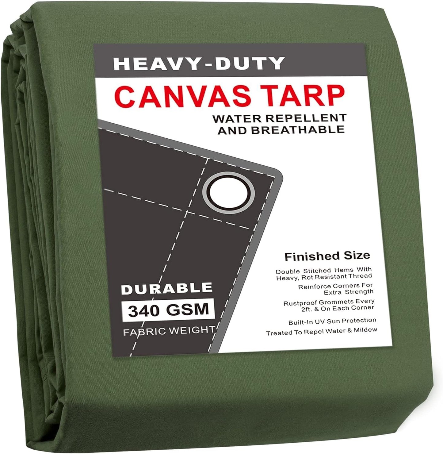 CARTMAN Finished Size 16x20 Feet Canvas Tarp with Rustproof Grommets, Heavy Duty Multipurpose Tarpaulin Cover for Canopy Tent, Roof, Camping, Woodpile