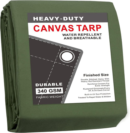 CARTMAN Finished Size 16x20 Feet Canvas Tarp with Rustproof Grommets, Heavy Duty Multipurpose Tarpaulin Cover for Canopy Tent, Roof, Camping, Woodpile