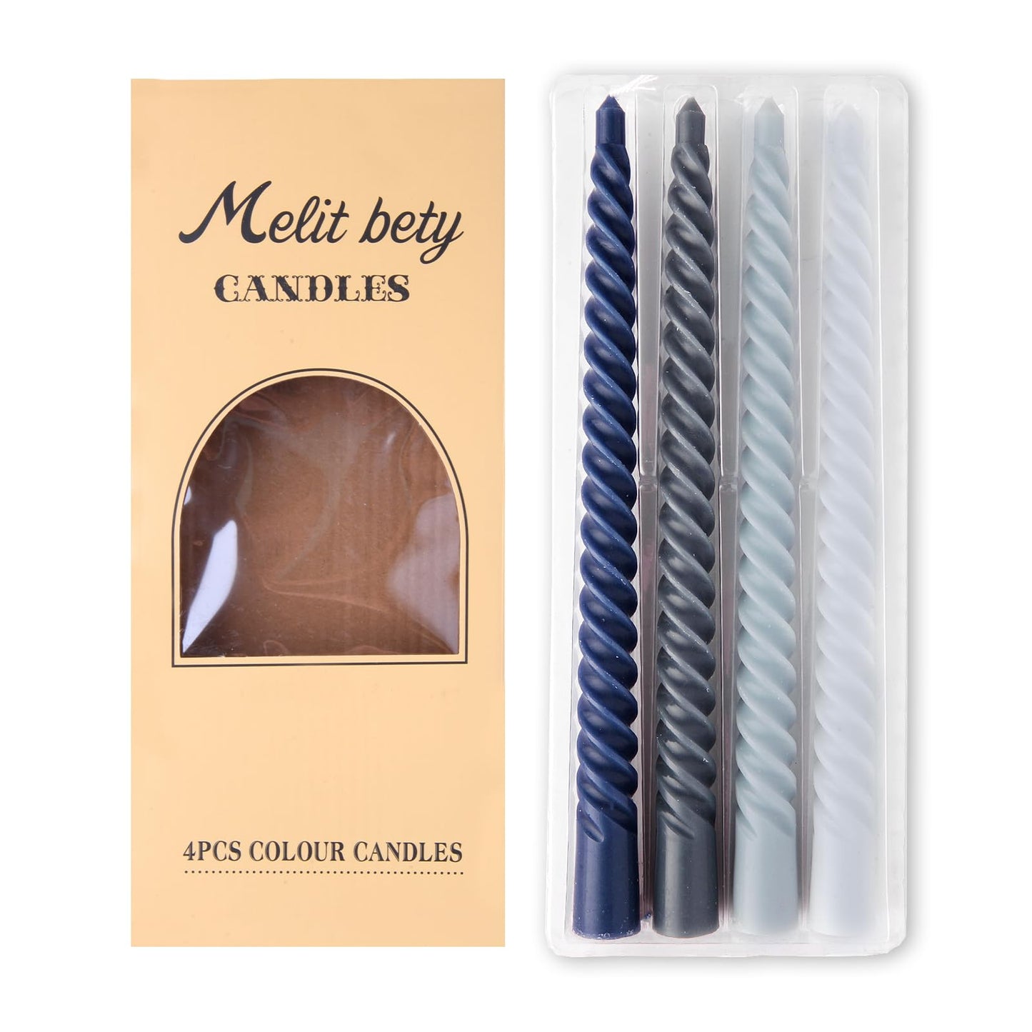 4 Pack Spiral Gradient Taper Candles – Long Pole Unscented Candles, Smokeless & Dripless, Gift Boxed for Wedding, Christmas, Table or Mantle Decor (Blue)