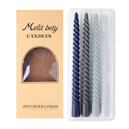 4 Pack Spiral Gradient Taper Candles – Long Pole Unscented Candles, Smokeless & Dripless, Gift Boxed for Wedding, Christmas, Table or Mantle Decor (Blue)