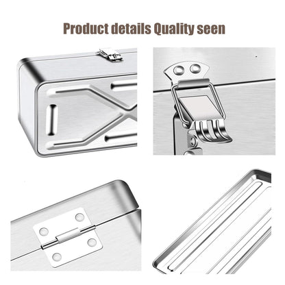 GRPDMDM 18" Metal ToolBox,Stainless Steel Tool Box,Heavy Duty Portable Tool Box,2 Layer with Carrying Handle metal locking latches make and Removable Tray,for Garage Workshop (Silver)