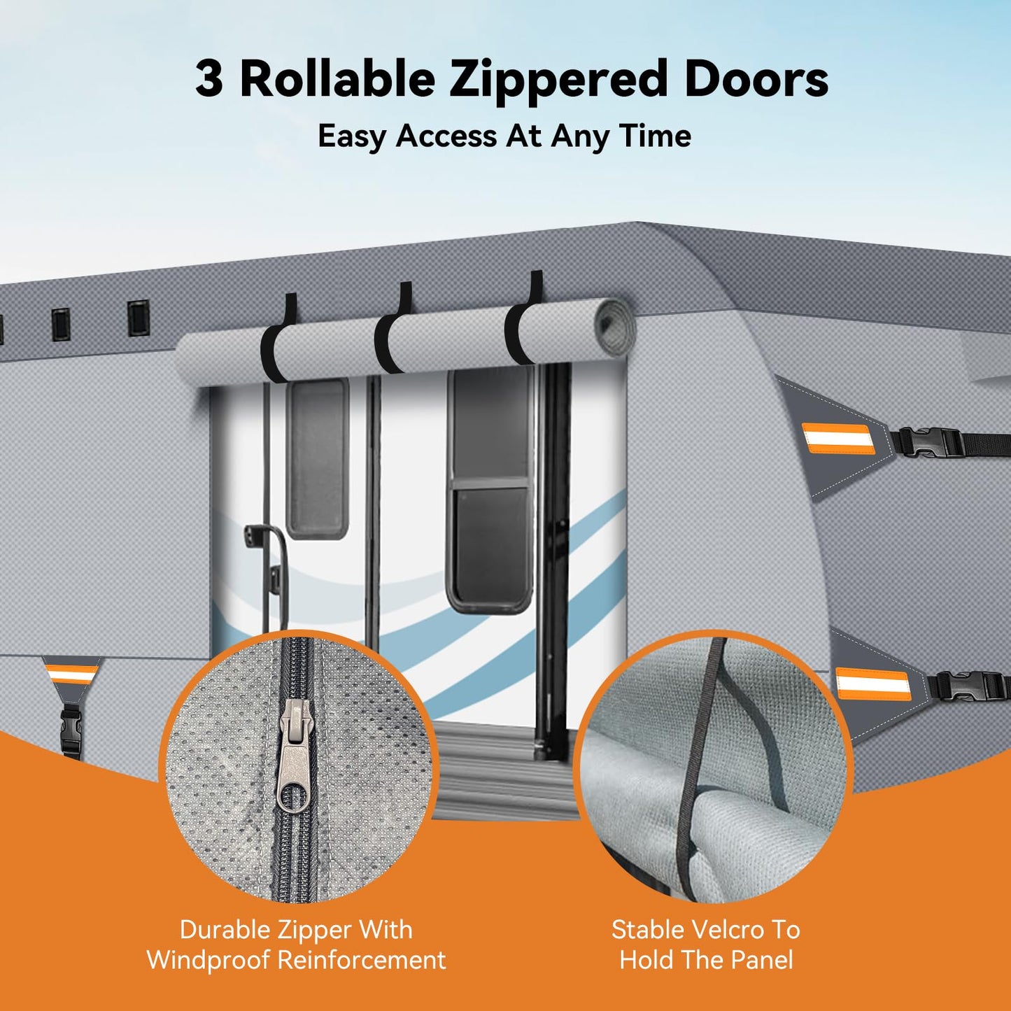 Travel Trailer Cover 20-22 FT, Heavy Duty 7-Layer RV Cover, Rip-Stop Camper Cover, Windproof with 5+2 Straps, UV & Snow Protection, Fits Rooftop A/C