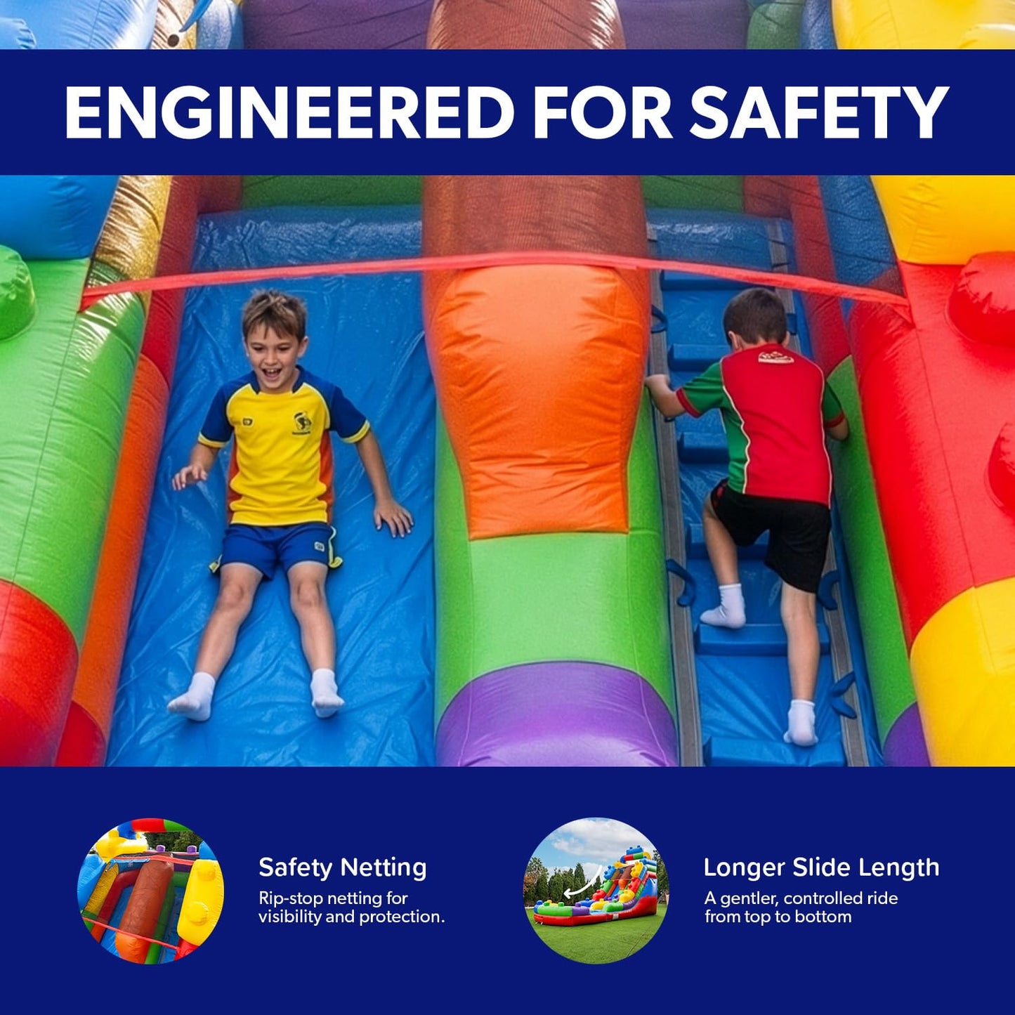 HeroKiddo 16ft Tall Block Party Inflatable Water Slide with Attachable Pool & Blower, 26ft Long Commercial Grade PVC, Heavy Duty Wet/Dry Slide for Kids & Adults, Front Load Entry for Easy Supervision