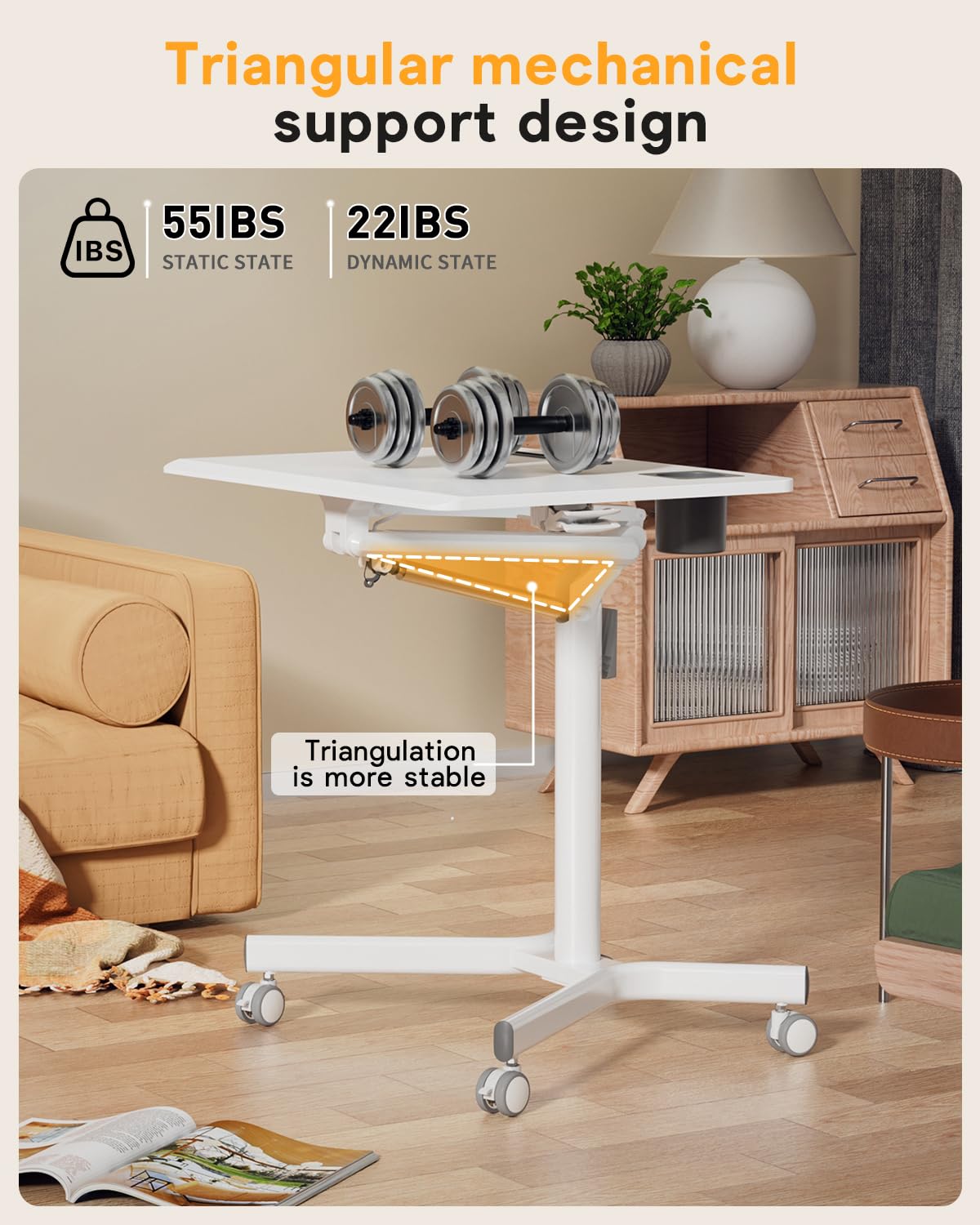 JOY worker Mobile Standing Desk, 28 inch Small Height Adjustable Rolling Laptop Desk, Portable Sit Stand Desk with Lockable Wheels, Ergonomic Desktop Table for Home Office, White