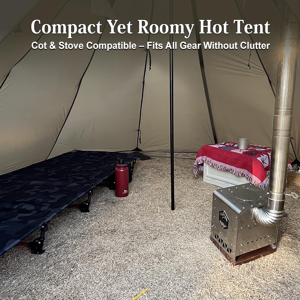 MC TOMOUNT 3.6lb Ultralight Hot Tent with Stove Jack, 4 Season 1-2 Person Tipi Backpacking Tent for Camping, 20D Ripstop Nylon, Windproof Waterproof Winter Teepee Tents for Hiking Survival Hunting
