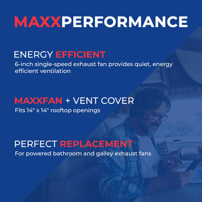 MAXXAIR Maxxfan Mini Plus Vent 6"" Single Speed Exhaust Fan - Quiet and Energy Efficient RV Ventilation & Lighting, Black (00-03851)