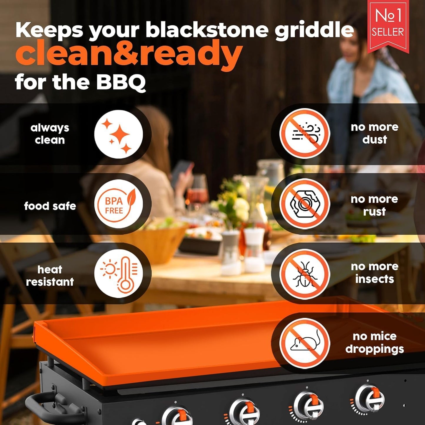 Skiennix 36" Extra-Thick Silicone Griddle Mat - Full-Wrap High Lip, Anti-Slip Grip, Food-Grade Protection