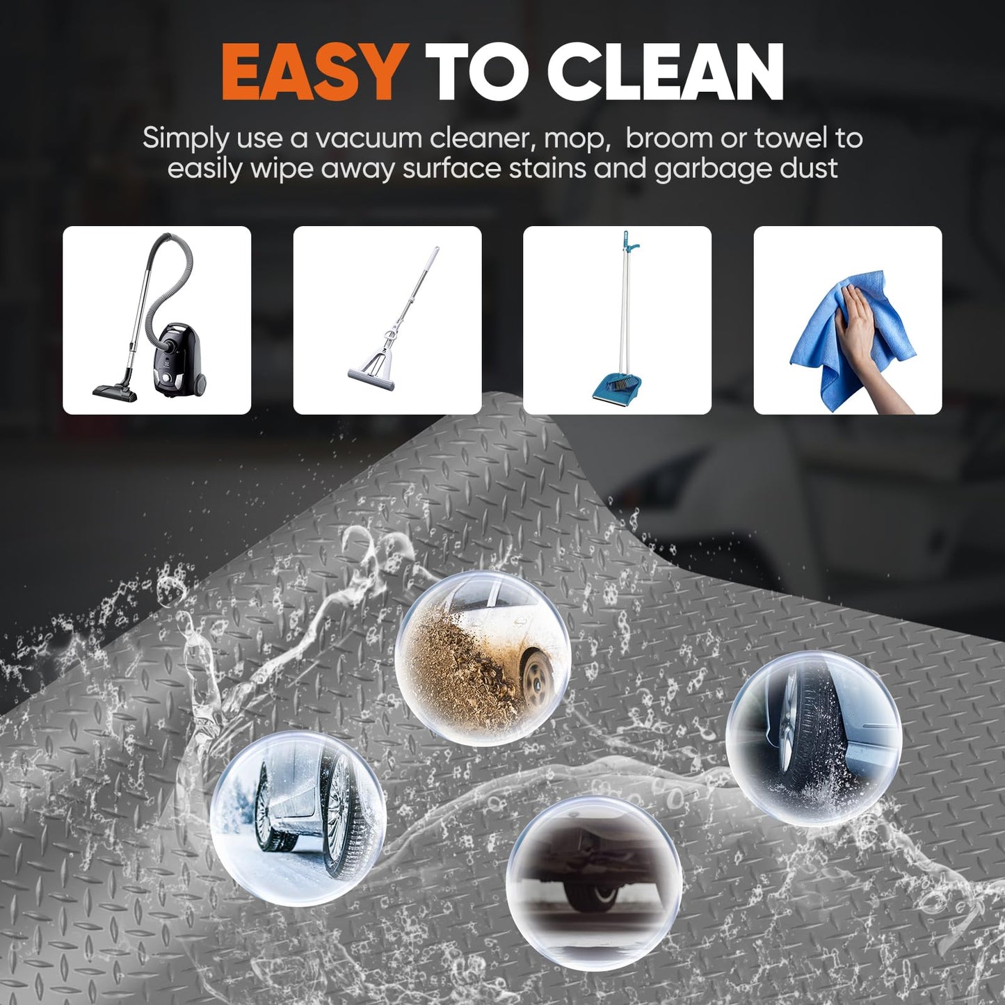 FAHKNS 8.1x21 FT Garage Floor Mat, Diamond Plate PVC Flooring Roll 2.8mm Thickened Garage Mats for Under Car, 170 SQFT Heavy Duty Non-Slip Rubber Floor Parking Mat for Trailer SUV Basement Gym (Grey)
