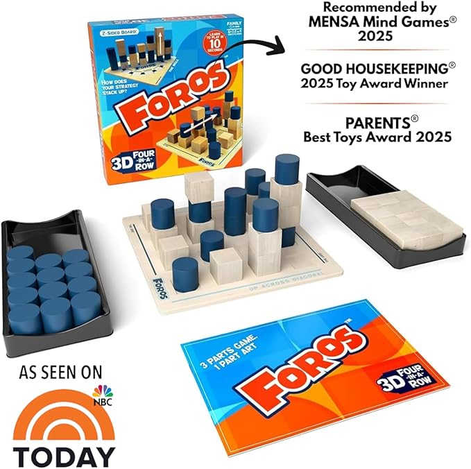 Foros 3D Board Game | Strategic Wooden Game with Unique Play | Family Game for Kids &amp Adults | Fun Entertainment for Game Night | Fast Paced Easy to Learn Multiplayer | MESH Accredited Award Win