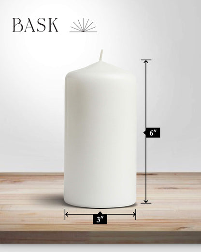 Cone Top Pillar Candles by Bask - Set of 6-3" x 6" Dripless Unscented Candles in White for Home Decor, Relaxation & All Occasions