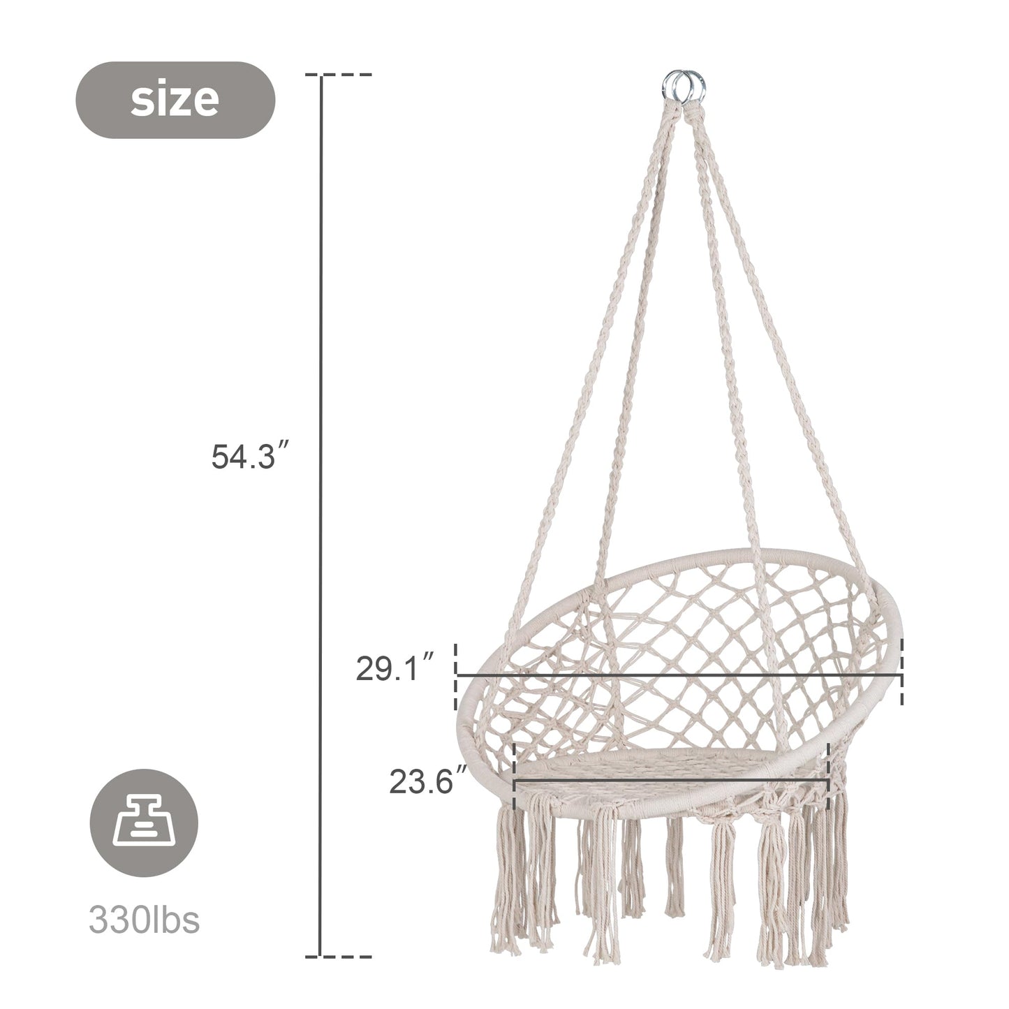 SUNCREAT Hammock Chair Macrame Swing with Stand Included, 400 lbs Capacity, Beige