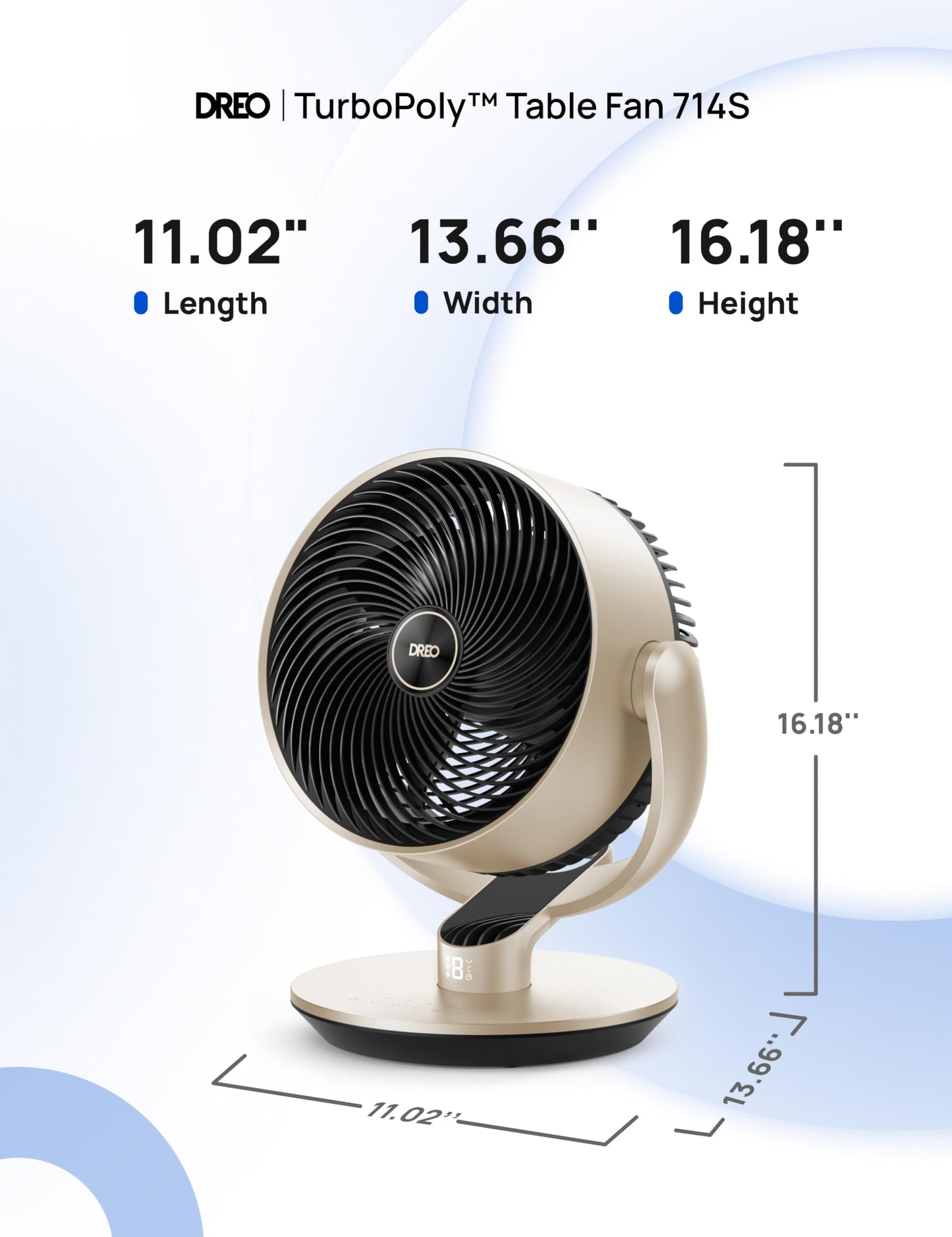 DREO 16''Height 20dB Quiet Smart Fans for Bedroom, DC Room Fan with Remote, 120°+120° Omni-Directional Oscillating Fan, 6 Modes, 9 Speeds, 12H Timer, Alexa/Google/WiFi/Voice Control, Gold