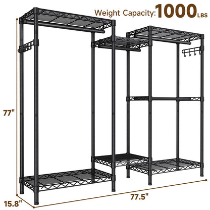 Golpart Heavy Duty Garment Rack Clothes Rack,Large Metal Closet Organizer System Storage Wardrobe,Freestanding Clothing Rack Black 15.75" D x 77.5" W x 77" H