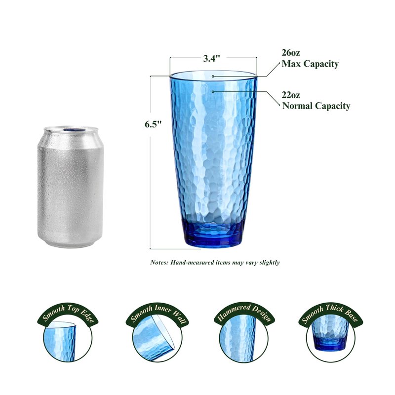 MIYOPESI 26oz Colorful Acrylic Glasses Drinkware (Set of 8), Hammered Design Shatter-Proof Plastic Cups, Reusable Plastic Drinking Tumblers, Stackable, BPA-Free, Dishwasher-Safe…