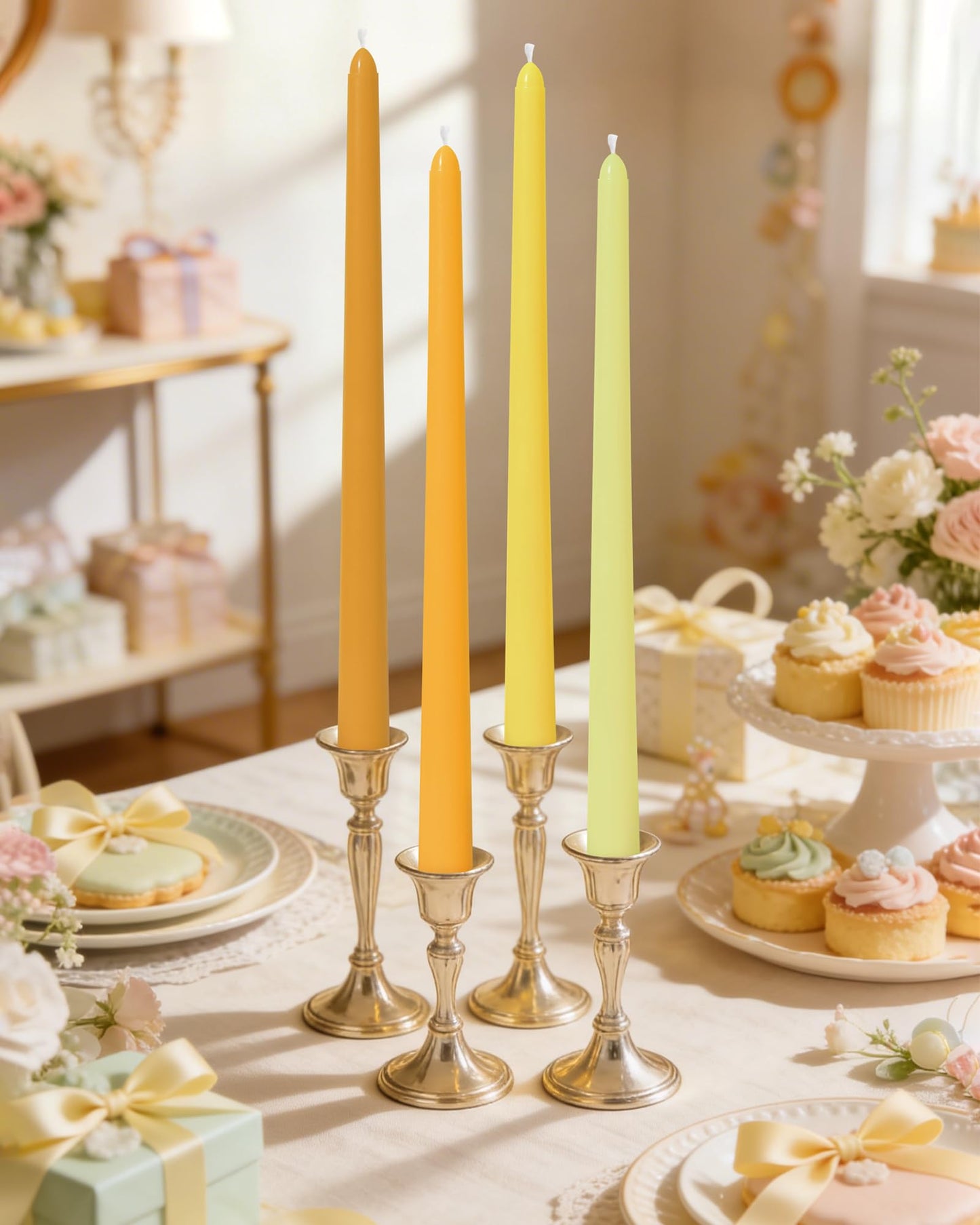 Viyffo Taper Candles, 12 Inch, 12 Pack, Yellow – Unscented, Smokeless Design, Up to 8-Hour Burn – Tall Candlesticks for Table Decor, Weddings & Dinners