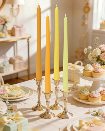 Viyffo Taper Candles, 12 Inch, 12 Pack, Yellow – Unscented, Smokeless Design, Up to 8-Hour Burn – Tall Candlesticks for Table Decor, Weddings & Dinners