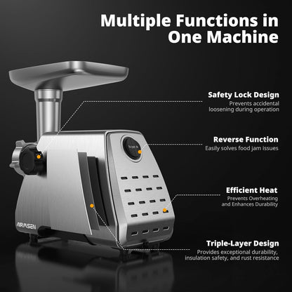 AIRMSEN Electric Meat Grinder & Tomato Sauce Press - Heavy Duty Food Mill for Grinding Meat & Making Sauces