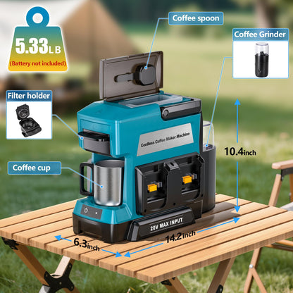 Taingwei Cordless Coffee Maker for Makita 18V Battery, Portable Drip Coffee Maker with Electric Coffee Grinder for RV, Camping, Travel, Car, Hiking (Battery Not Included)