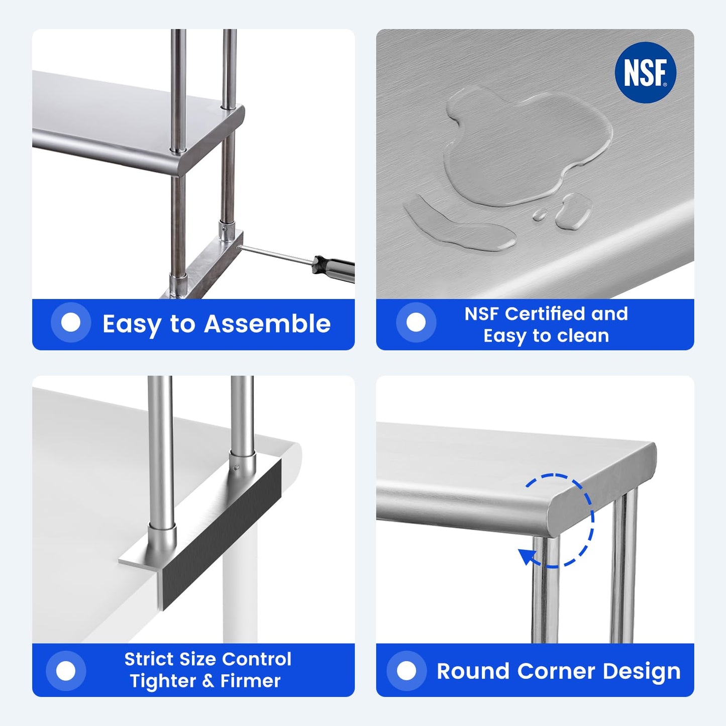 Hally Double Overshelf of Stainless Steel 12'' x 72'' Weight Capacity 420lb, Commercial 2 Tier Shelf for Prep & Work Table in Restaurant, Home or Kitchen