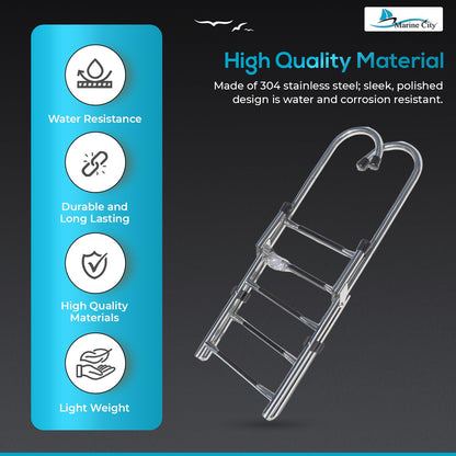 MARINE CITY 2+3 Step Telescoping Folding Ladder – 304 Grade Stainless Steel, 400 lb Capacity – Compact, Sturdy Design for Easy Installation on Boats, Pontoons, RVs, and Ships