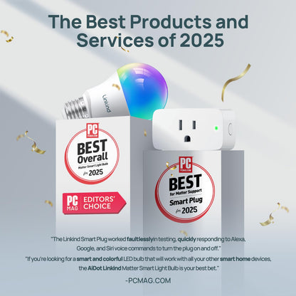 Linkind Matter Smart Light Bulb, WiFi Smart Bulbs, Work with Apple Home, Siri, Alexa, Google, SmartThings, RGBTW Color Changing Bulbs Mood Lighting, Music Sync, A19 E26 60W, 2.4Ghz WiFi 6 Pack