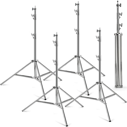 Tellegloww 4 Pack 9.2 FT Stainless Steel Light Stand Photography with 1/4” to 3/8” Screw Adapter Heavy Duty Photography Tripod Lights Stand for Strobe LED Video Lights Ring Light Monolight Softbox